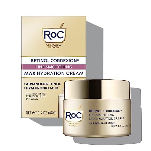 41SxisDnHmL.jpg RoC Retinol Correxion Max Daily Hydration Anti-Aging Face Moisturizer with Hyaluronic Acid, Treat Fine Lines, Dark Spots, Post-Acne Scars, Oil Free, Stocking Stuffers, 1.7 Ounces (Packaging May Vary) - Image 1