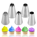 Suuker 5 Pcs/Set Large Piping Tips Set,Stainless Steel Frosting Piping Kit,Pastry Cake Decorating Tips Baking Tools For Cookies Cupcake Decorating Kit (1A 1E 348 347 356)