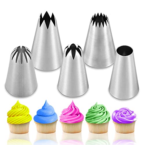 41WstNUG9GL.jpg Suuker 5 Pcs/Set Large Piping Tips Set,Stainless Steel Frosting Piping Kit,Pastry Cake Decorating Tips Baking Tools For Cookies Cupcake Decorating Kit (1A 1E 348 347 356) - Image 1