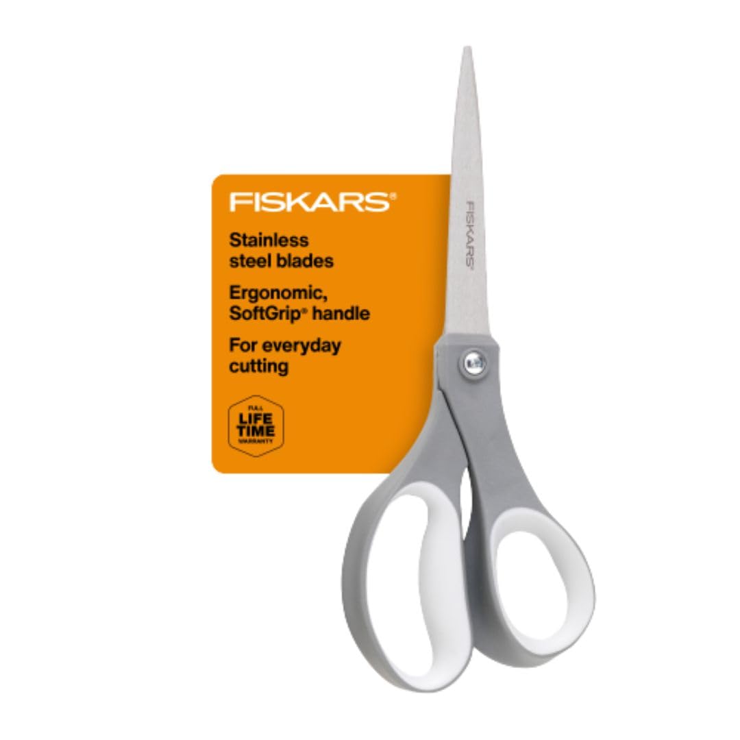 Version 1.0.0 FISKARS All Purpose Scissors - High Performance and Designed for Comfort and Cutting - Sharp to Cut but Soft to Hold. Perfect for Art, Crafts and the Office - Image 1