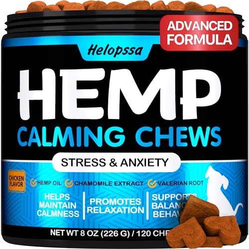Hemp Calming Chews for Dogs with Anxiety and Stress - Dog Calming Treats - Dog Anxiety Relief - Storms, Barking, Separation - Valerian - Hemp Oil - Calming Treats for Dogs - Made in USA