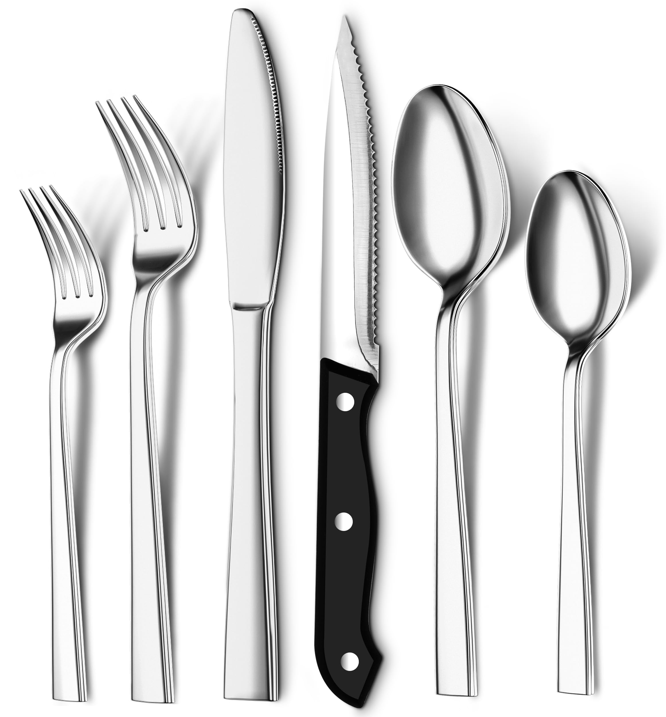 Version 1.0.0 Utopia Kitchen 24 Piece Silverware Set Service for 4, Flatware Set with Steak Knives, Stainless Steel Utensil Sets, Mirror Polished Cutlery Set for Home, Kitchen, Restaurant, Dishwasher Safe - Silver - Image 1