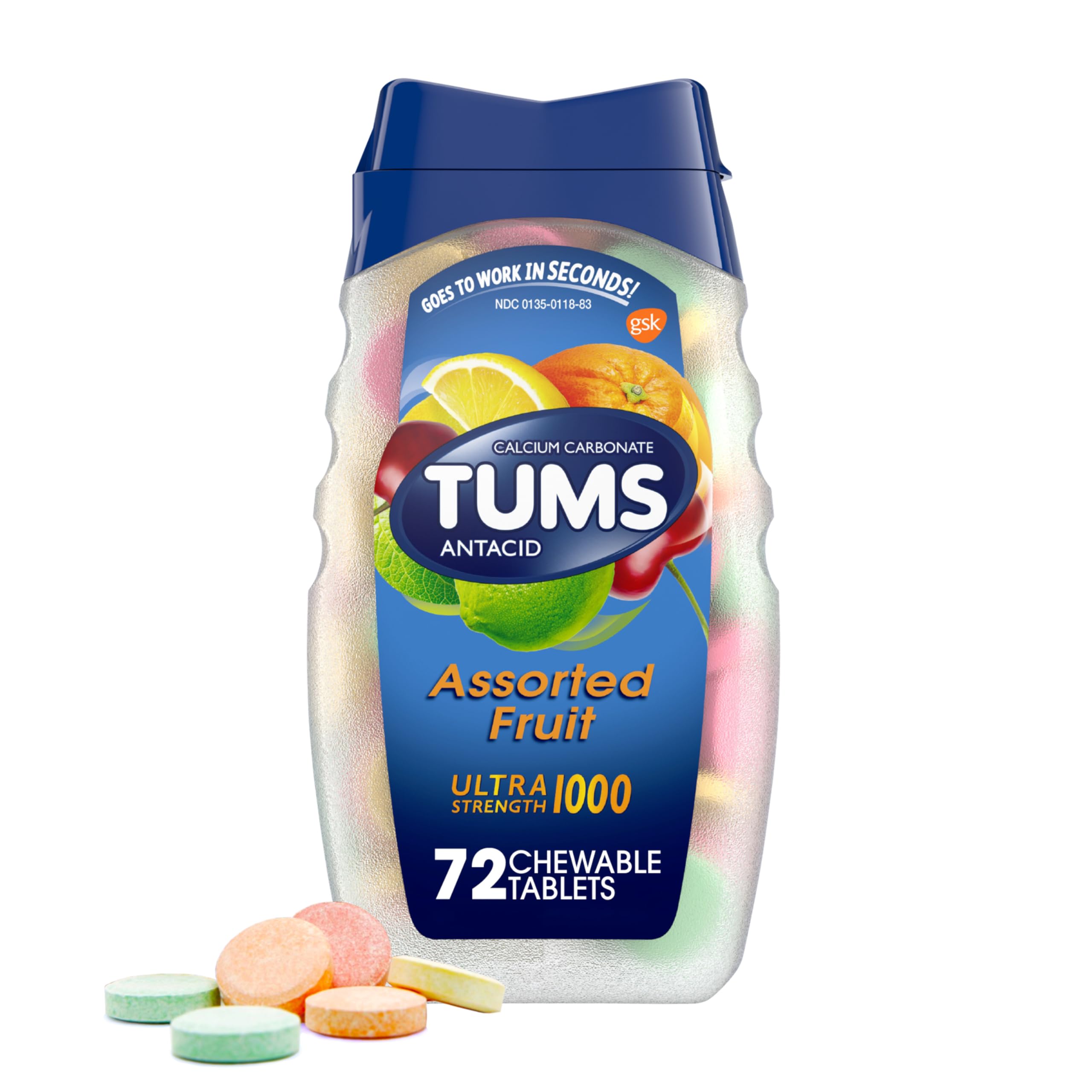 Version 1.0.0 TUMS Ultra Strength Antacid Tablets for Chewable Heartburn Relief and Acid Indigestion Relief, Assorted Fruit - 72 Count - Image 1