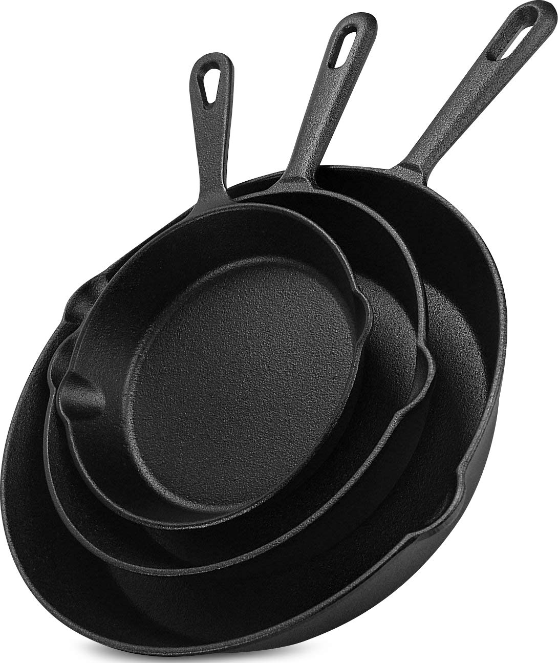 71wPgUyU7LL.jpg Utopia Kitchen Pre Seasoned Cast Iron Skillet 3 Piece, Cast Iron Grill Pan, Frying Pans, Saute Fry Pan, Cast Iron Set (Black) - Image 1