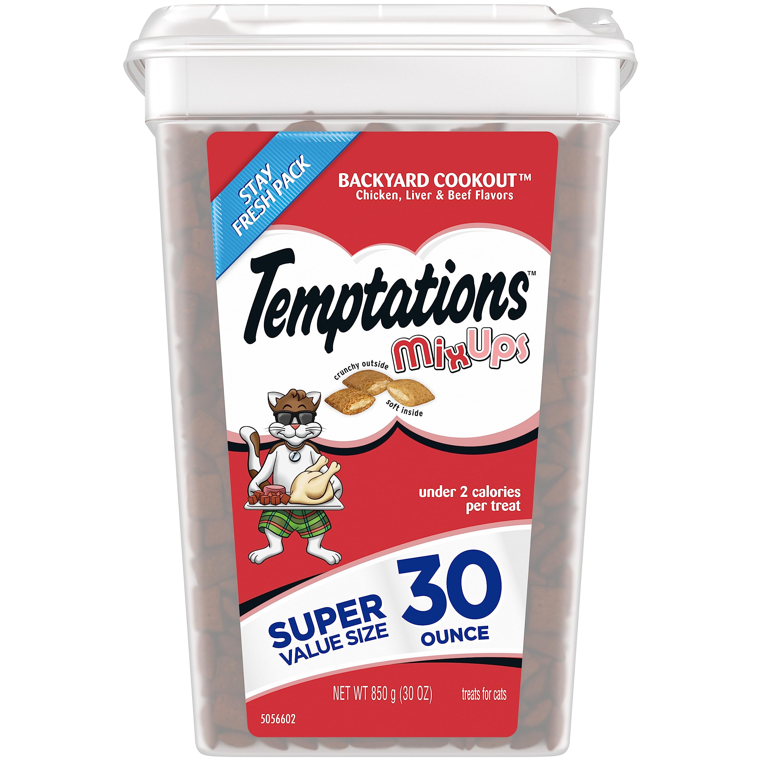 Version 1.0.0 TEMPTATIONS MIXUPS Crunchy and Soft Cat Treats Backyard Cookout Flavor, 30 oz. Tub - Image 1