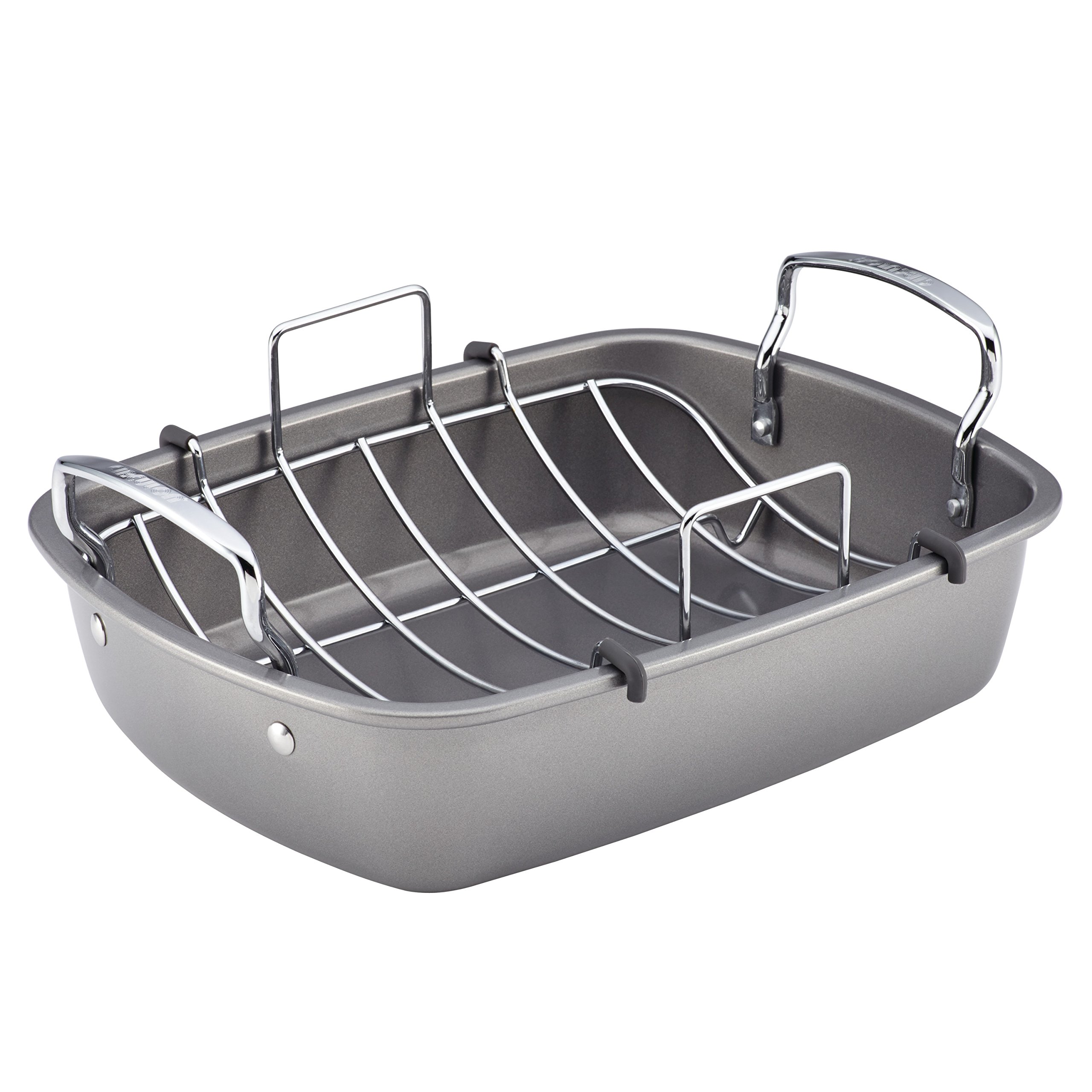 81YlmiHOl6L.jpg Circulon Nonstick Roasting Pan / Roaster with Rack - 17 Inch x 13 Inch, Gray - Image 1