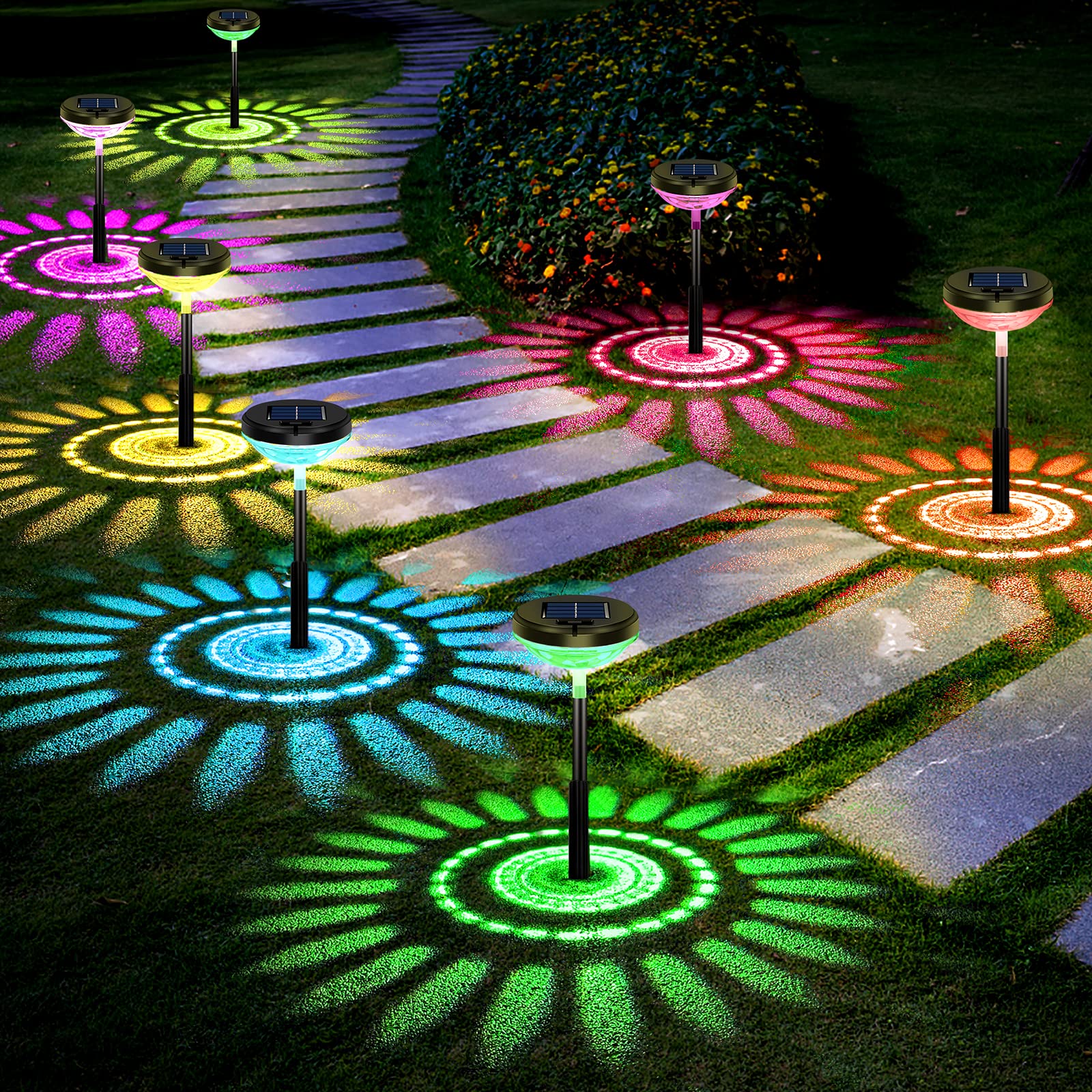 Version 1.0.0 Nupostai Bright Solar Pathway Lights 8 Pack,Color Changing+Warm White LED Path Lights Outdoor,IP67 Waterproof, Solar Powered Garden Lights for Walkway Yard Backyard Lawn Landscape Decorative - Image 1